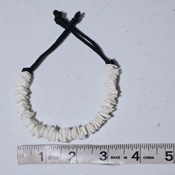 Boho White Shell Bead Bracelet Beach Core Surfer Mens Adjustable Black Cord - Picture 4 of 4